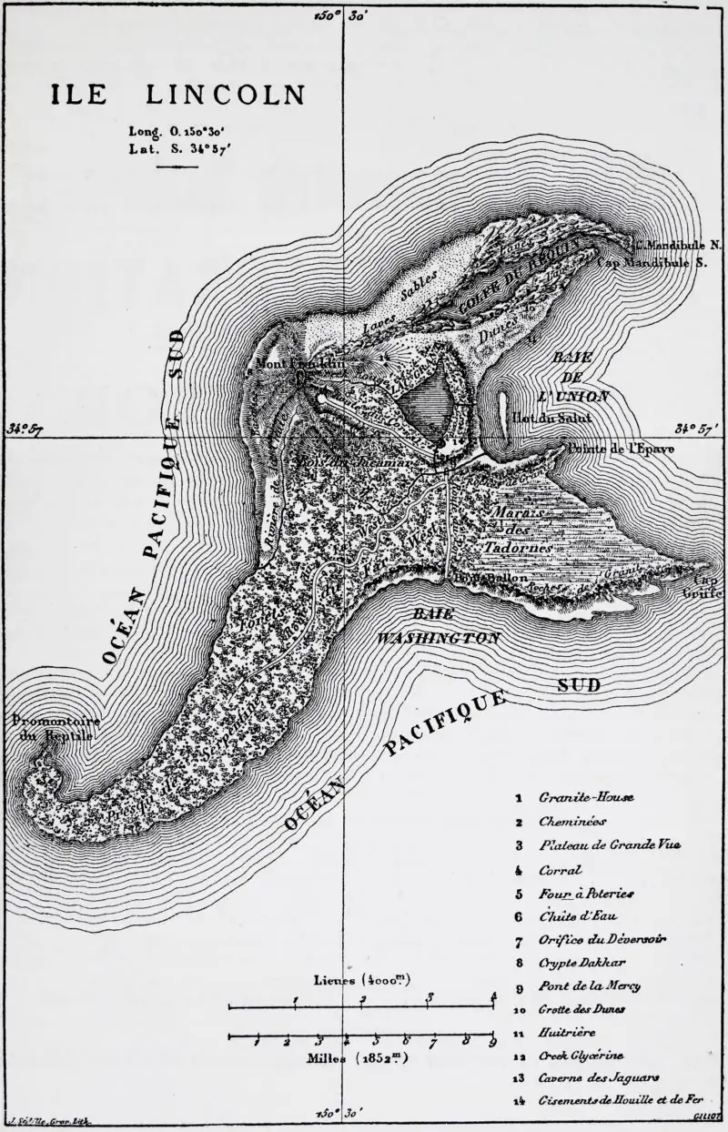 Jules Verne的“神秘岛屿”地图。纽约：斯克里波纳，Armstrong＆Co.，1875。第一美国版