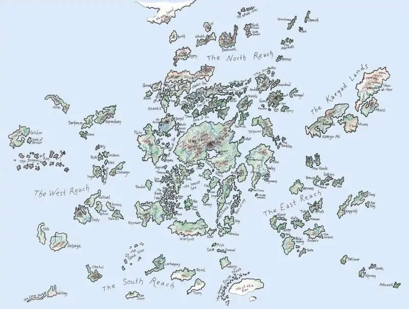 来自Ursula Leguin的Earthsea Booksea的地球区域地图