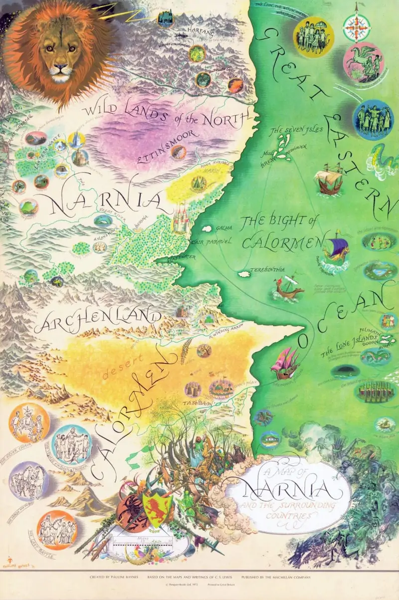 来自C.S.的纳尼亚地图刘易斯举行的纳尼亚世界，由着名的插画家鲍林贝恩斯绘制